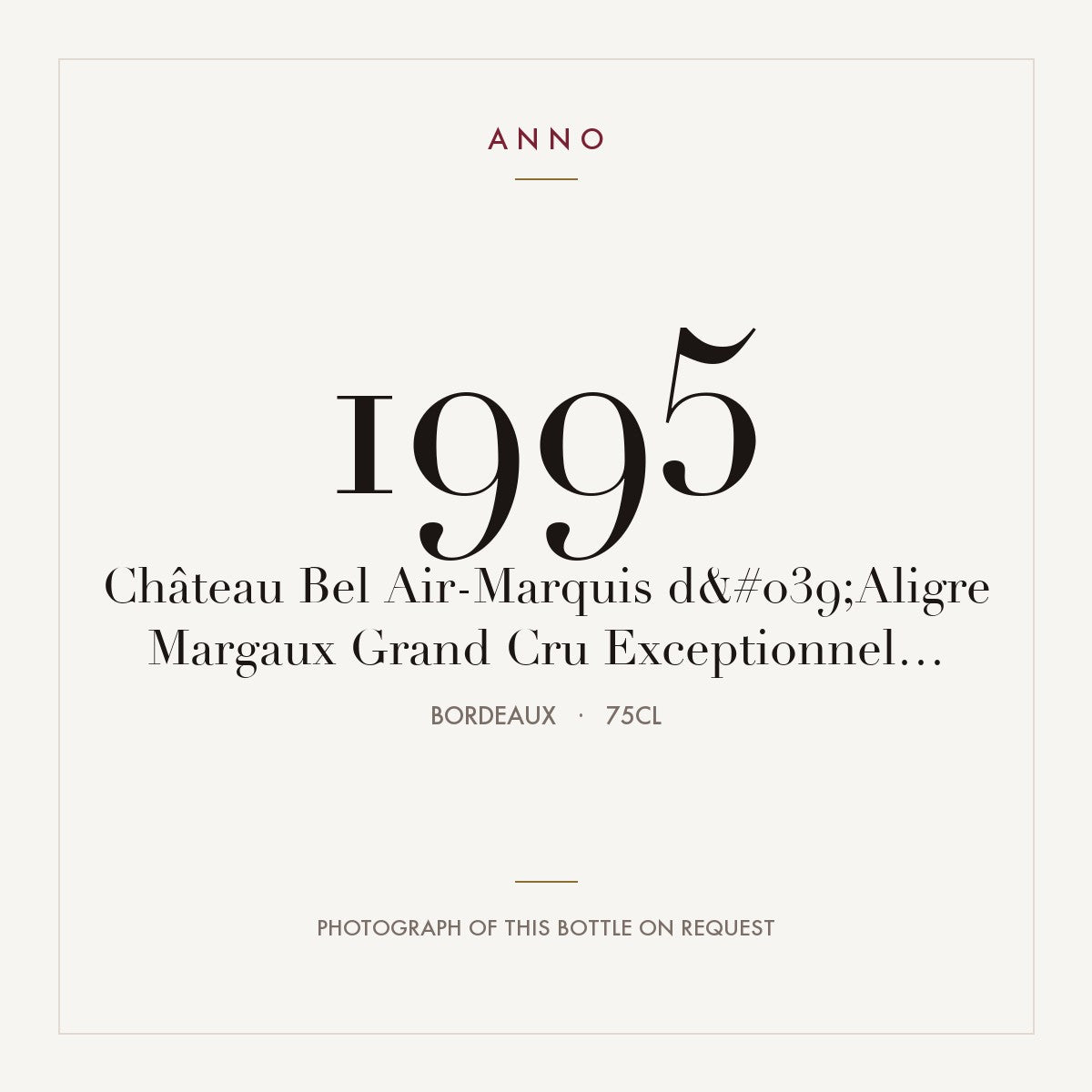 Chateau Bel Air-Marquis d'Aligre Margaux 1995 AOC 0,75l — ANNO vintage card; photograph of the actual bottle available on request