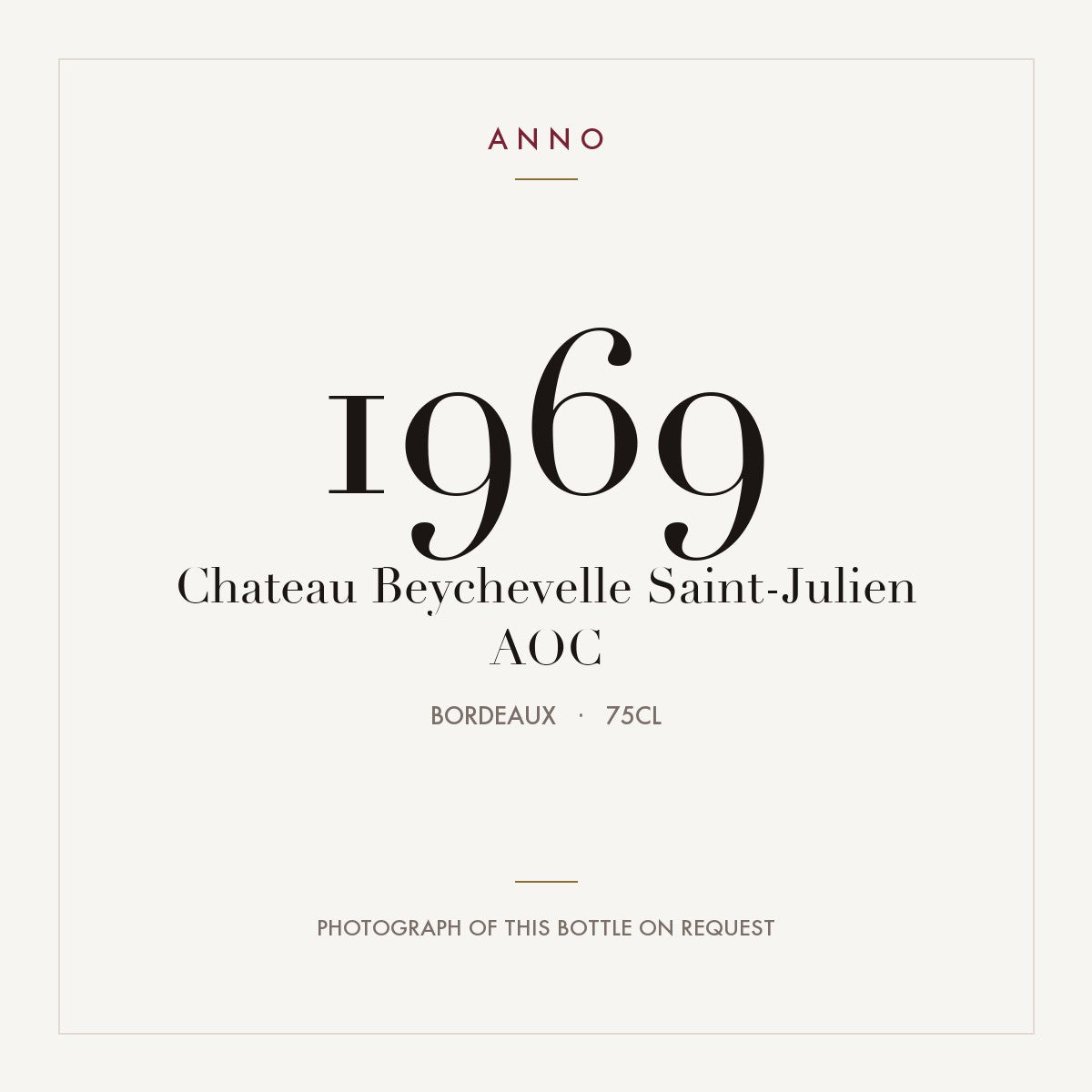 Chateau Beychevelle Saint-Julien 1969 AOC 0,75l from Bordeaux — ANNO vintage card; photograph of the actual bottle available on request