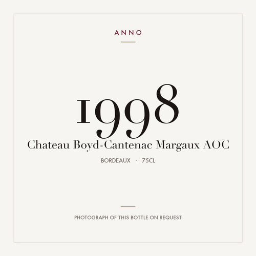 Chateau Boyd-Cantenac Margaux 1998 AOC 0,75l from Bordeaux — ANNO vintage card; photograph of the actual bottle available on request
