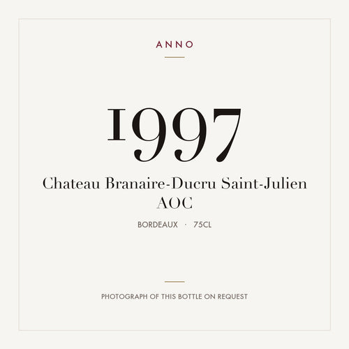 Chateau Branaire-Ducru Saint-Julien 1997 AOC 0,75l, Bordéus — cartão de colheita ANNO; fotografia da garrafa real disponível a pedido