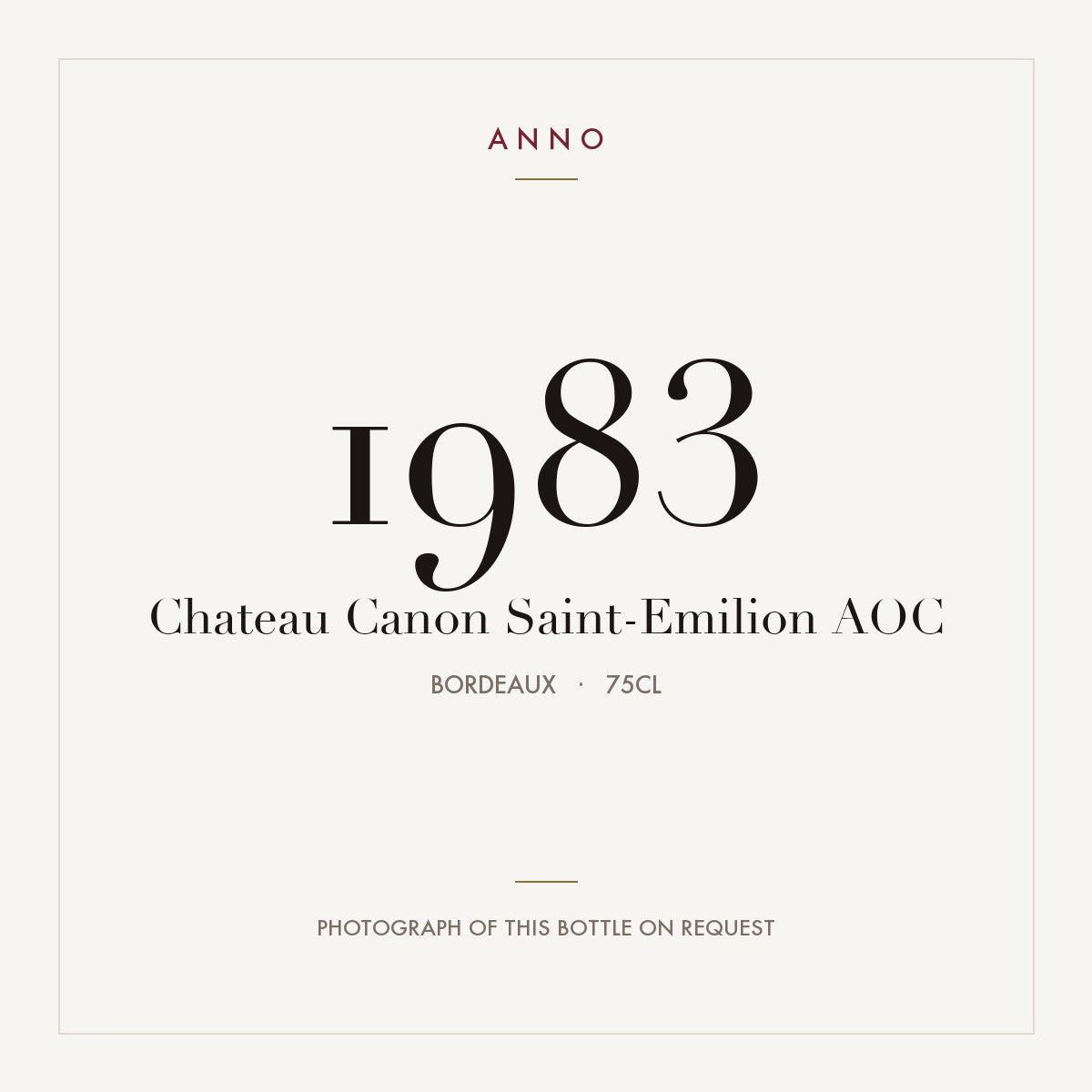 Chateau Canon Saint-Emilion 1983 AOC 0,75l from Bordeaux — ANNO vintage card; photograph of the actual bottle available on request