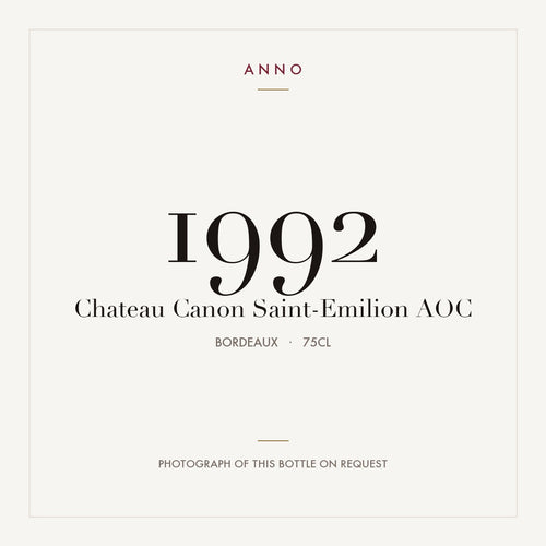 Chateau Canon Saint-Emilion 1992 AOC 0,75l from Bordeaux — ANNO vintage card; photograph of the actual bottle available on request
