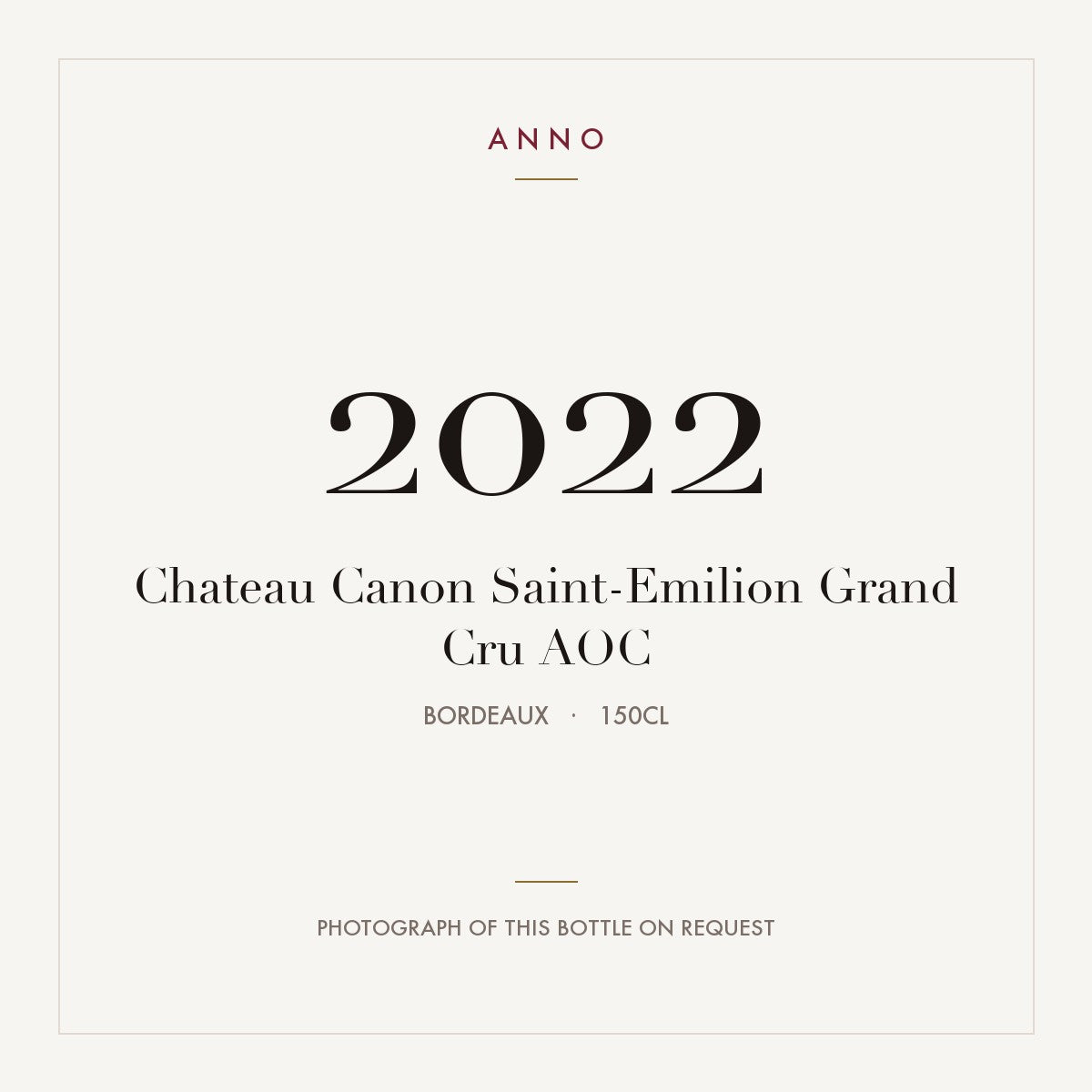 Chateau Canon Saint-Emilion Grand Cru 2022 AOC 1,5l from Bordeaux — ANNO vintage card; photograph of the actual bottle available on request