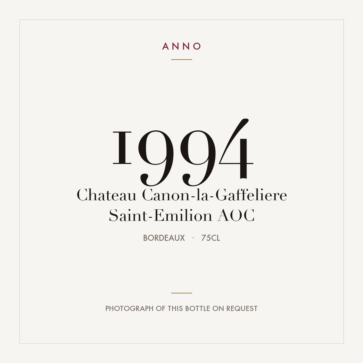 Chateau Canon-la-Gaffeliere Saint-Emilion 1994 AOC 0,75l from Bordeaux — ANNO vintage card; photograph of the actual bottle available on request