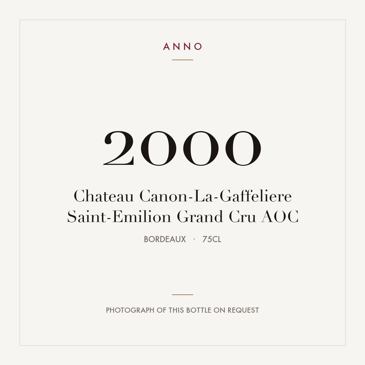 Chateau Canon-La-Gaffeliere Saint-Emilion Grand Cru 2000 AOC 0,75l from Bordeaux — ANNO vintage card; photograph of the actual bottle available on request