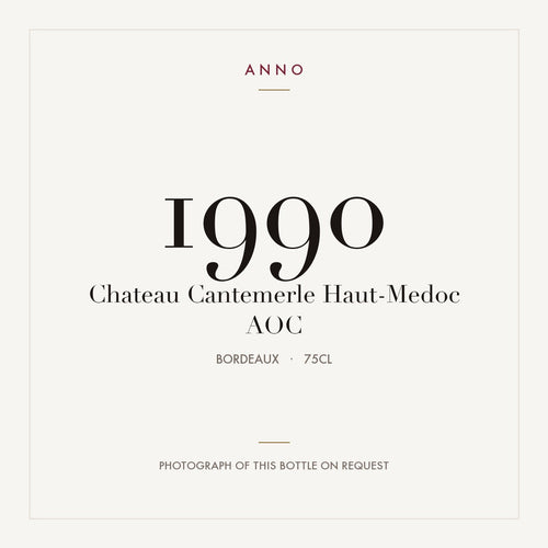 Chateau Cantemerle Haut-Medoc 1990 AOC 0,75l from Bordeaux — ANNO vintage card; photograph of the actual bottle available on request