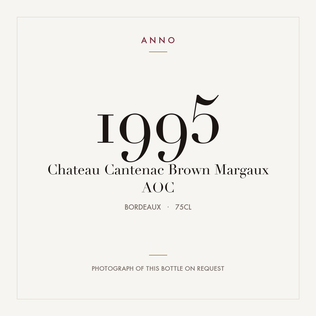 Chateau Cantenac Brown Margaux 1995 AOC 0,75l from Bordeaux — ANNO vintage card; photograph of the actual bottle available on request