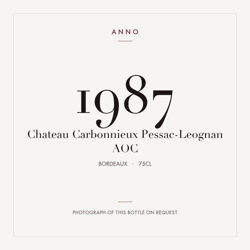 Chateau Carbonnieux Pessac-Leognan 1987 AOC 0,75l from Bordeaux — ANNO vintage card; photograph of the actual bottle available on request
