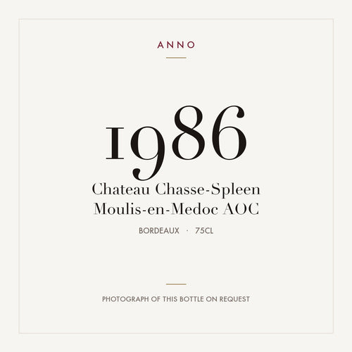 Chateau Chasse-Spleen Moulis-en-Medoc 1986 AOC 0,75l from Bordeaux — ANNO vintage card; photograph of the actual bottle available on request