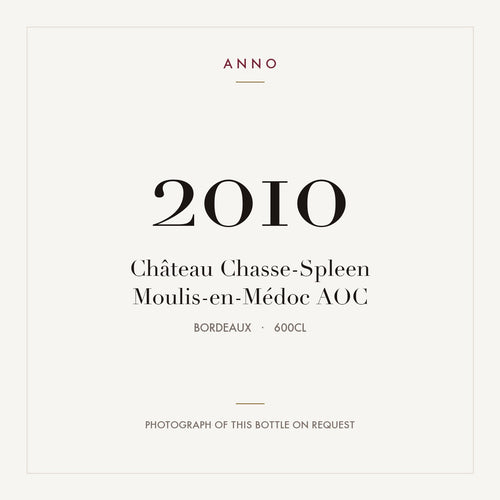 Chateau Chasse-Spleen Moulis-en-Medoc 2010 AOC 6l — ANNO vintage card; photograph of the actual bottle available on request
