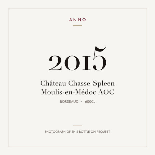 Chateau Chasse-Spleen Moulis-en-Medoc 2015 AOC 6l — card dell'annata ANNO; foto della bottiglia reale disponibile su richiesta