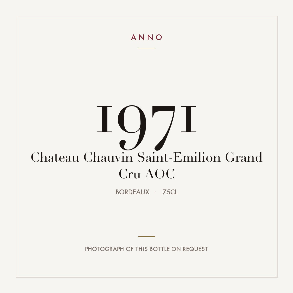 Chateau Chauvin Saint-Emilion Grand Cru 1971 AOC 0,75l from Bordeaux — ANNO vintage card; photograph of the actual bottle available on request