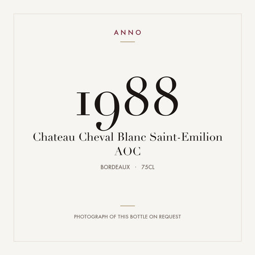 Chateau Cheval Blanc Saint-Emilion 1988 AOC 0,75l from Bordeaux — ANNO vintage card; photograph of the actual bottle available on request