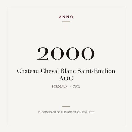 Chateau Cheval Blanc Saint-Emilion 2000 AOC 0,75l from Bordeaux — ANNO vintage card; photograph of the actual bottle available on request