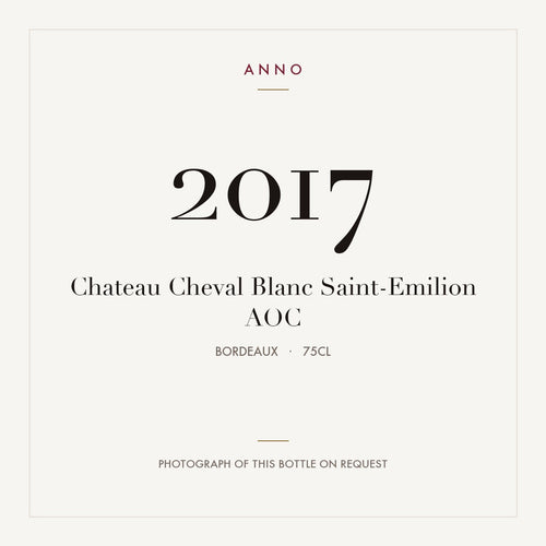 Chateau Cheval Blanc Saint-Emilion 2017 AOC 0,75l, Bordeaux — ANNO-årgangskort; foto af den faktiske flaske på forespørgsel