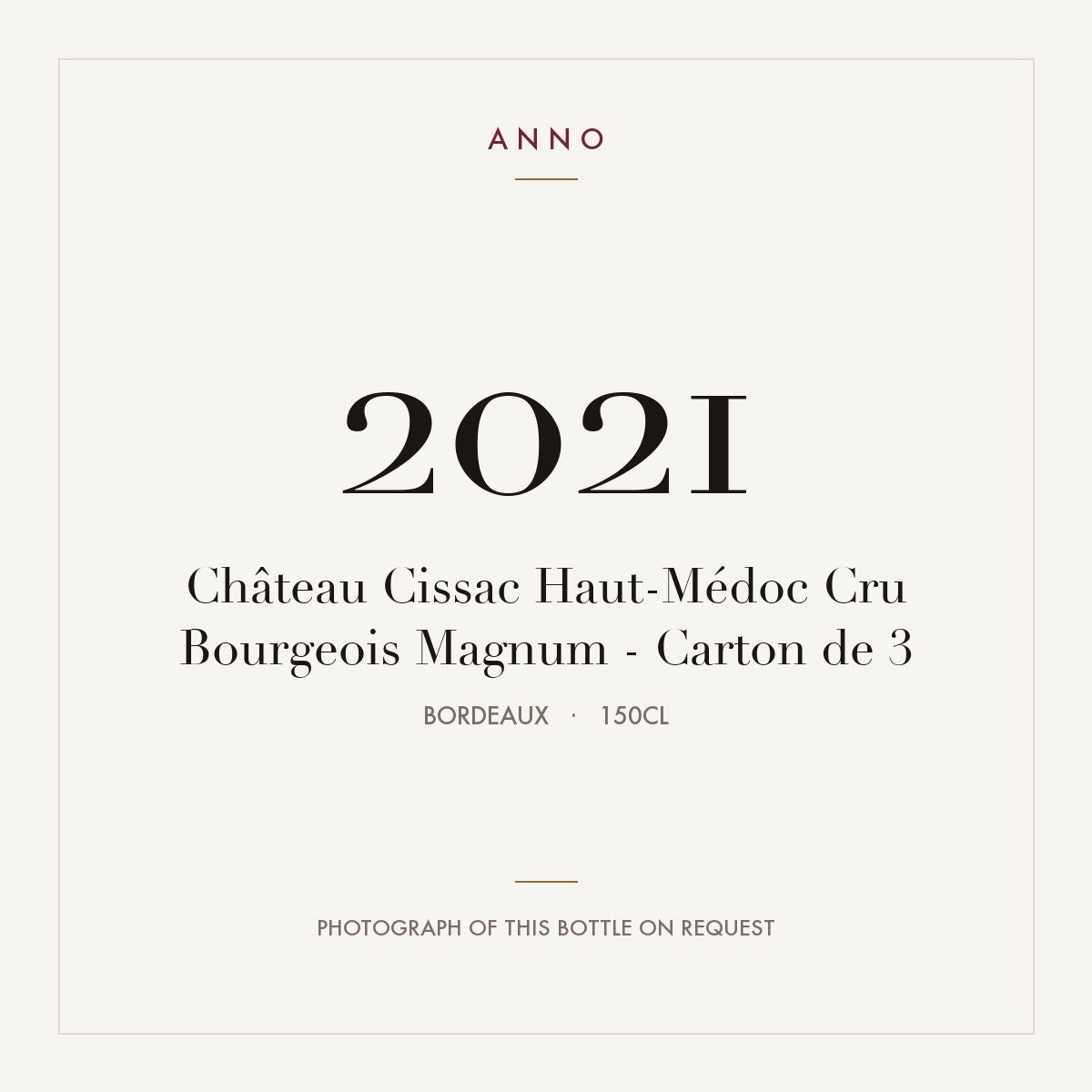 Chateau Cissac Haut-Medoc 2021 AOC 1,5l — ANNO vintage card; photograph of the actual bottle available on request