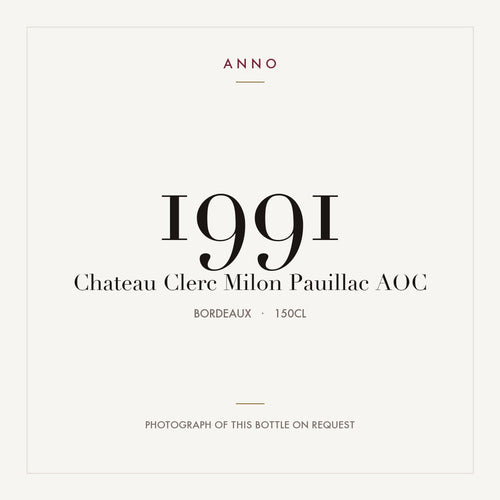 Chateau Clerc Milon Pauillac 1991 AOC 1,5l, Бордо — карточка урожая ANNO; фото настоящей бутылки по запросу
