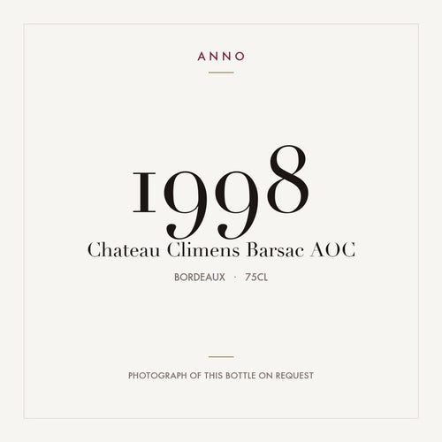 Chateau Climens Barsac 1998 AOC 0,75l from Bordeaux — ANNO vintage card; photograph of the actual bottle available on request
