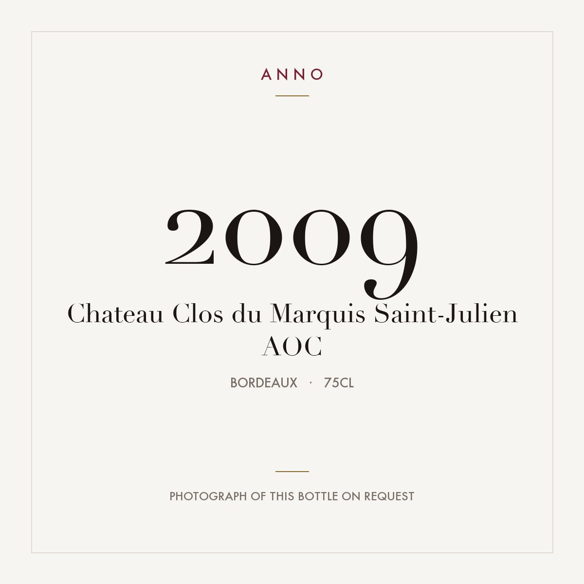 Chateau Clos du Marquis Saint-Julien 2009 AOC 0,75l from Bordeaux — ANNO vintage card; photograph of the actual bottle available on request