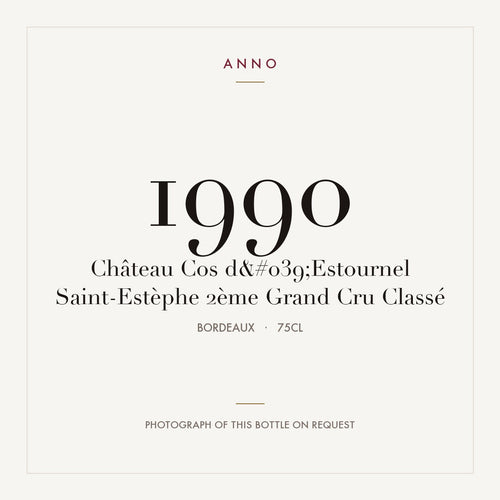 Chateau Cos d'Estournel Saint-Estephe 1990 AOC 0,75l — card dell'annata ANNO; foto della bottiglia reale disponibile su richiesta