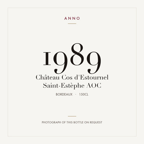 Chateau Cos d'Estournel Saint-Estephe 1989 AOC 1,5l — ANNO vintage card; photograph of the actual bottle available on request