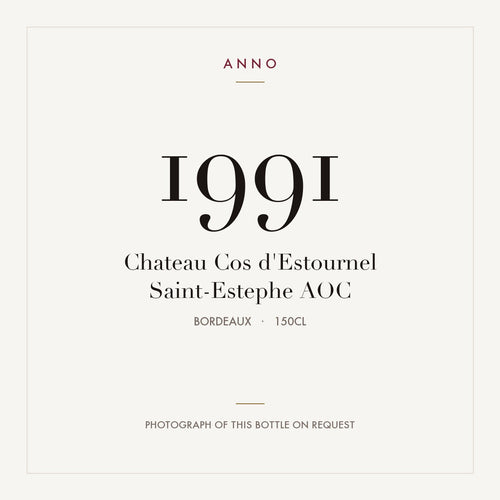 Chateau Cos d'Estournel Saint-Estephe 1991 AOC 1,5l from Bordeaux — ANNO vintage card; photograph of the actual bottle available on request