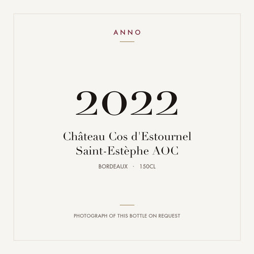 Chateau Cos d'Estournel Saint-Estephe 2022 AOC 1,5l — carte millésime ANNO ; photo de la bouteille réelle disponible sur demande