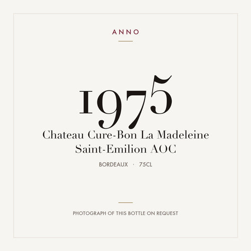 Chateau Cure-Bon La Madeleine Saint-Emilion 1975 AOC 0,75l from Bordeaux — ANNO vintage card; photograph of the actual bottle available on request