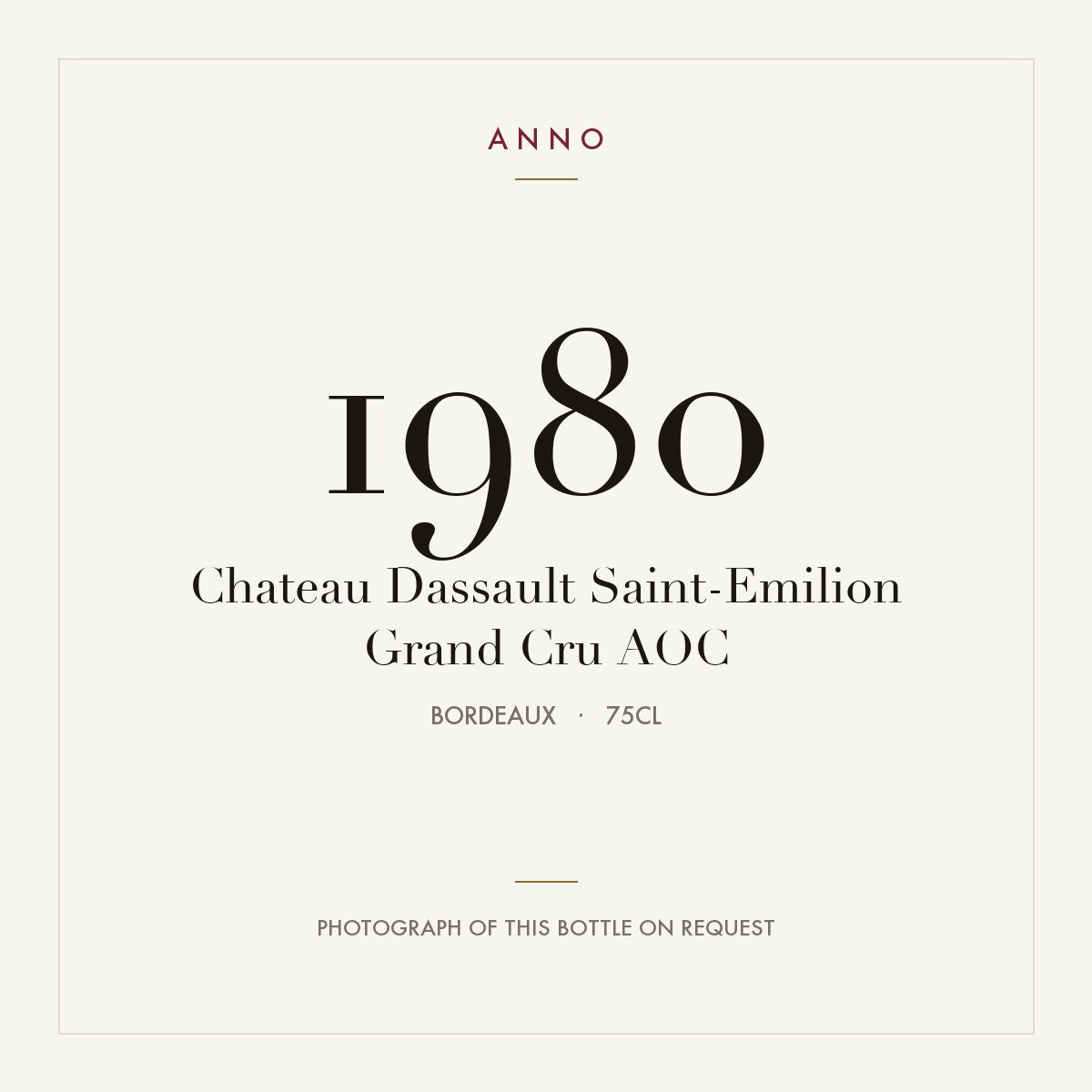 Chateau Dassault Saint-Emilion Grand Cru 1980 AOC 0,75l from Bordeaux — ANNO vintage card; photograph of the actual bottle available on request