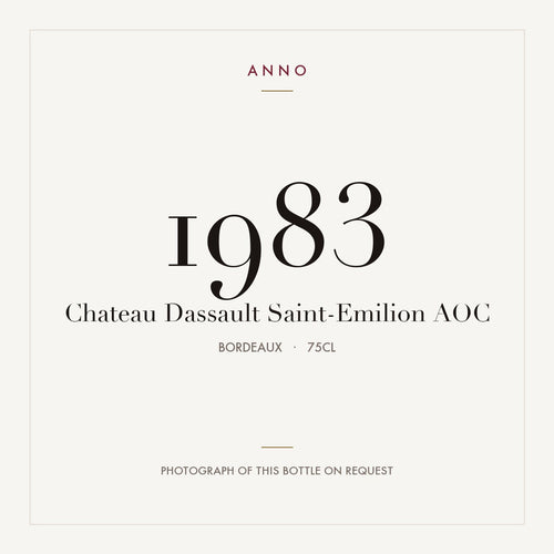 Chateau Dassault Saint-Emilion 1983 AOC 0,75l from Bordeaux — ANNO vintage card; photograph of the actual bottle available on request