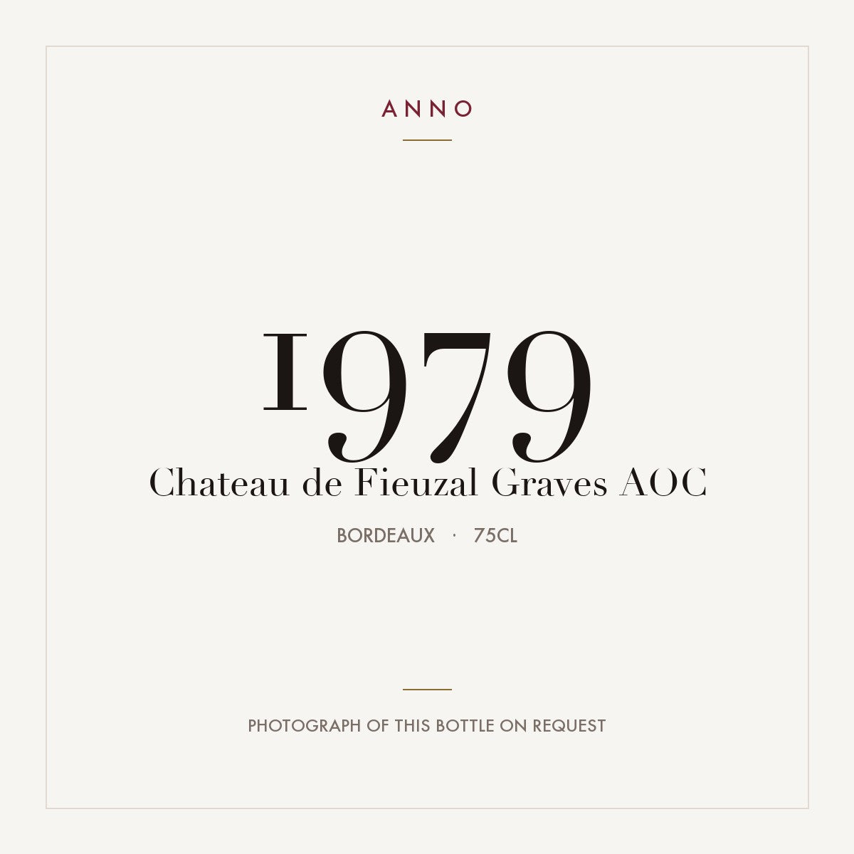 Chateau de Fieuzal Pessac-Leognan 1979 AOC 0,75l from Bordeaux — ANNO vintage card; photograph of the actual bottle available on request