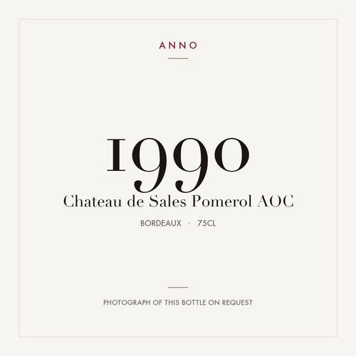 Chateau de Sales Pomerol 1990 AOC 0,75l from Bordeaux — ANNO vintage card; photograph of the actual bottle available on request