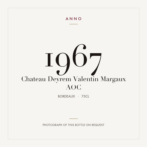 Chateau Deyrem Valentin Margaux 1967 AOC 0,75l from Bordeaux — ANNO vintage card; photograph of the actual bottle available on request