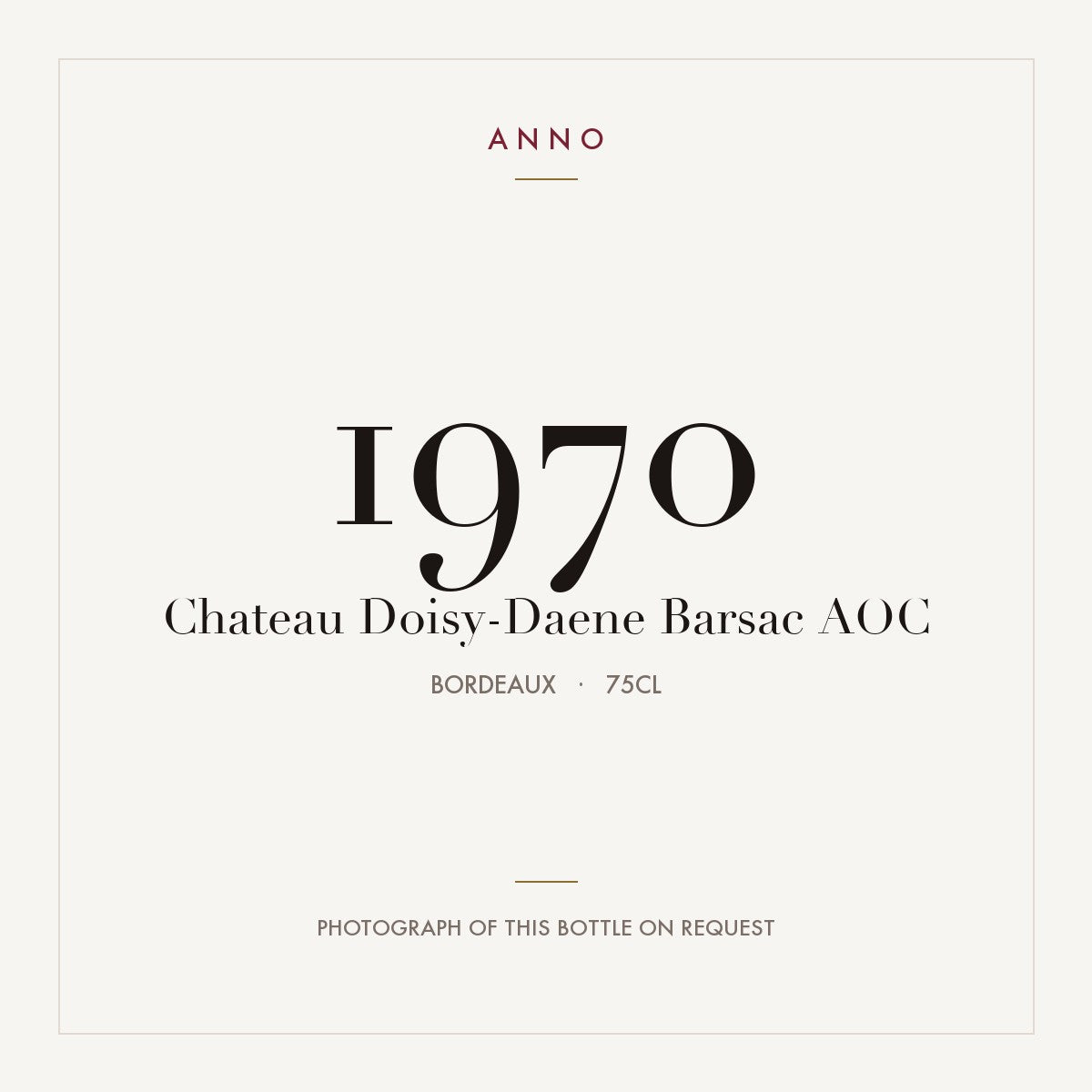 Chateau Doisy-Daene Barsac 1970 AOC 0,75l from Bordeaux — ANNO vintage card; photograph of the actual bottle available on request