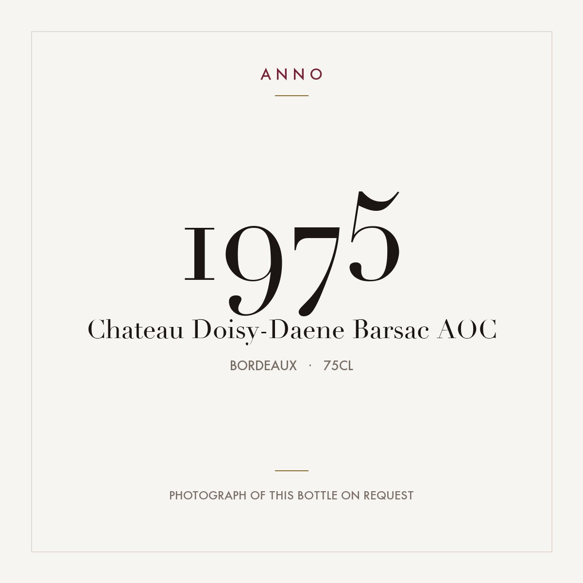 Chateau Doisy-Daene Barsac 1975 AOC 0,75l from Bordeaux — ANNO vintage card; photograph of the actual bottle available on request
