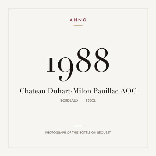 Chateau Duhart-Milon Pauillac 1988 AOC 1,5l, Бордо — карточка урожая ANNO; фото настоящей бутылки по запросу