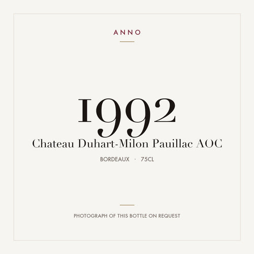 Chateau Duhart-Milon Pauillac 1992 AOC 0,75l from Bordeaux — ANNO vintage card; photograph of the actual bottle available on request