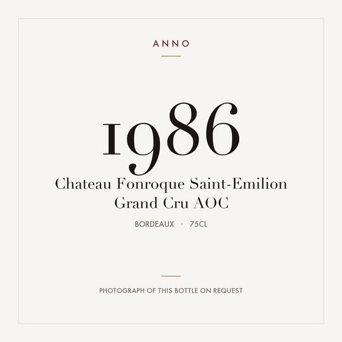 Chateau Fonroque Saint-Emilion Grand Cru 1986 AOC 0,75l from Bordeaux — ANNO vintage card; photograph of the actual bottle available on request
