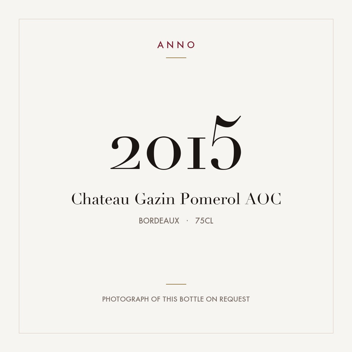 Chateau Gazin Pomerol 2015 AOC 0,75l from Bordeaux — ANNO vintage card; photograph of the actual bottle available on request