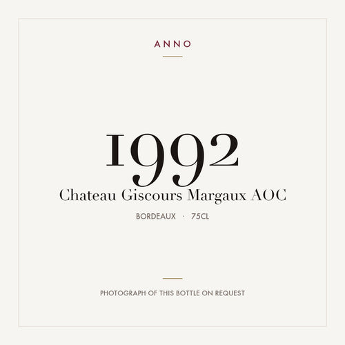Chateau Giscours Margaux 1992 AOC 0,75l from Bordeaux — ANNO vintage card; photograph of the actual bottle available on request