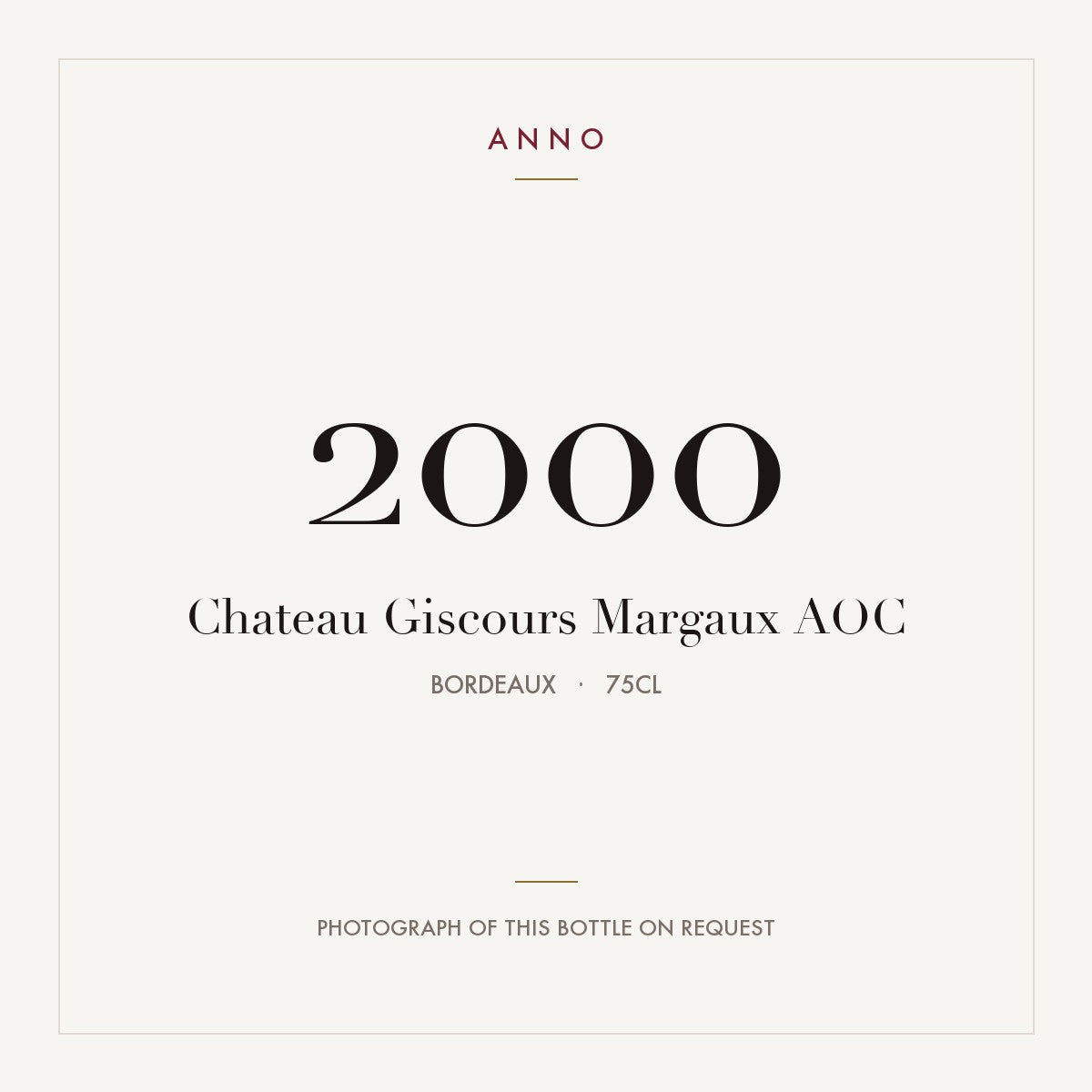 Chateau Giscours Margaux 2000 AOC 0,75l from Bordeaux — ANNO vintage card; photograph of the actual bottle available on request