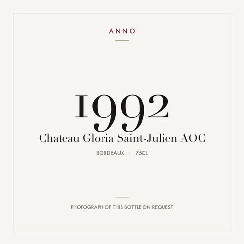 Chateau Gloria Saint-Julien 1992 AOC 0,75l from Bordeaux — ANNO vintage card; photograph of the actual bottle available on request