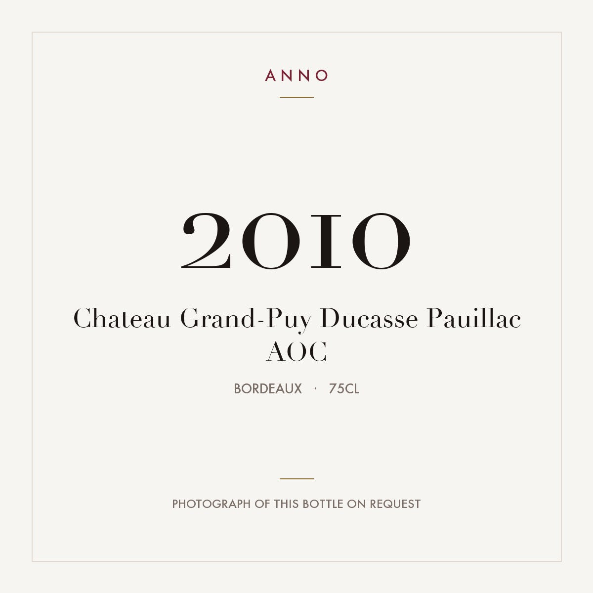 Chateau Grand-Puy Ducasse Pauillac 2010 AOC 0,75l from Bordeaux — ANNO vintage card; photograph of the actual bottle available on request