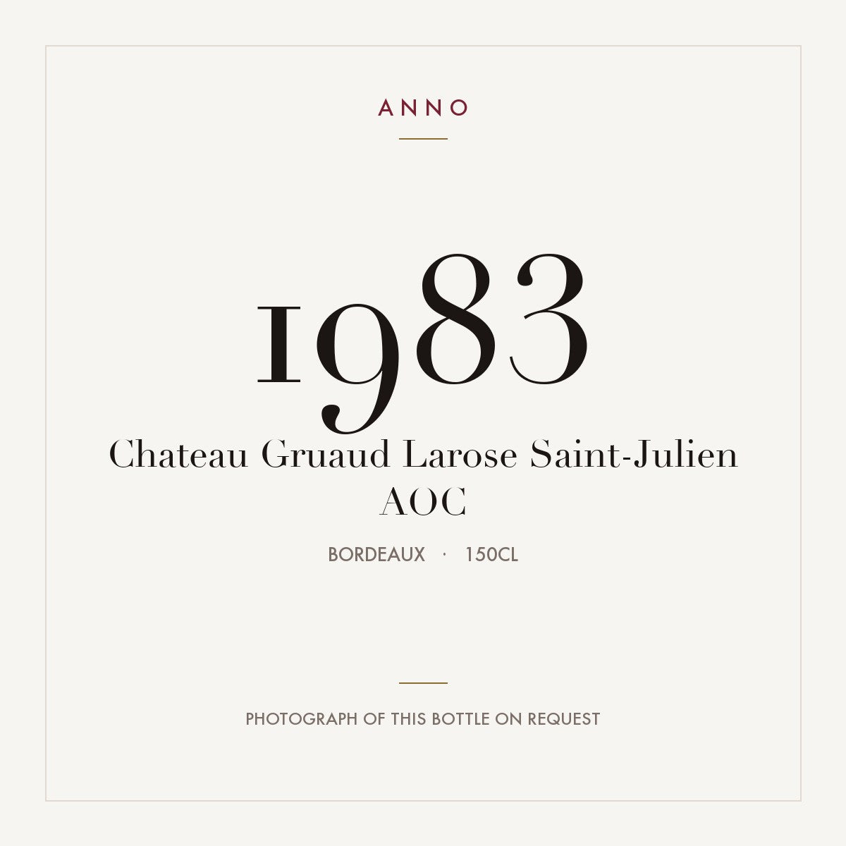 Chateau Gruaud Larose Saint-Julien 1983 AOC 1,5l from Bordeaux — ANNO vintage card; photograph of the actual bottle available on request