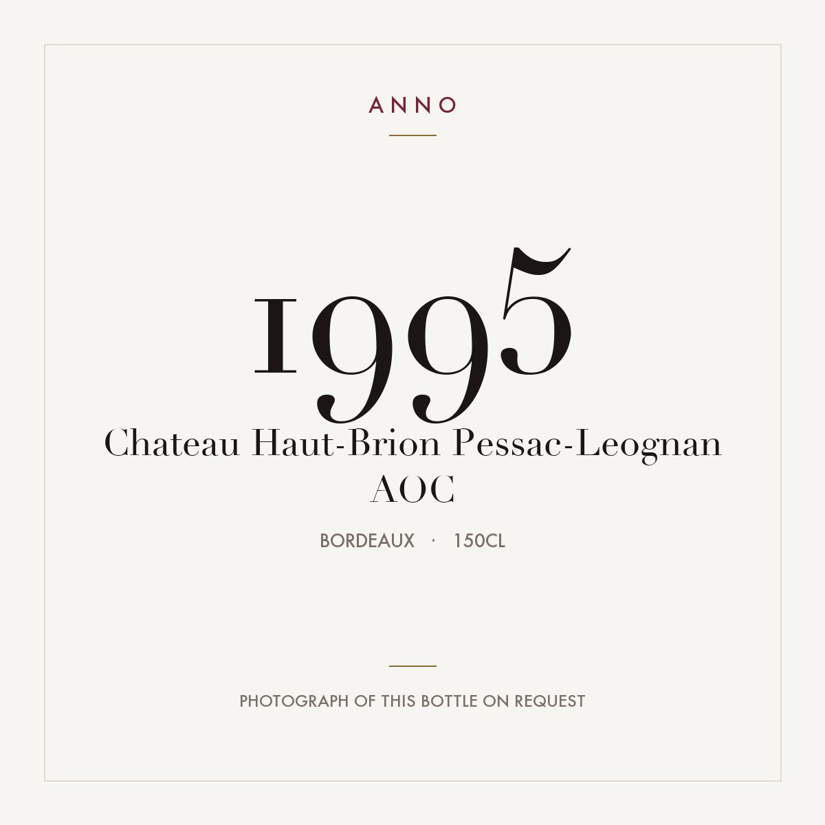 Chateau Haut-Brion Pessac-Leognan 1995 AOC 1,5l from Bordeaux — ANNO vintage card; photograph of the actual bottle available on request