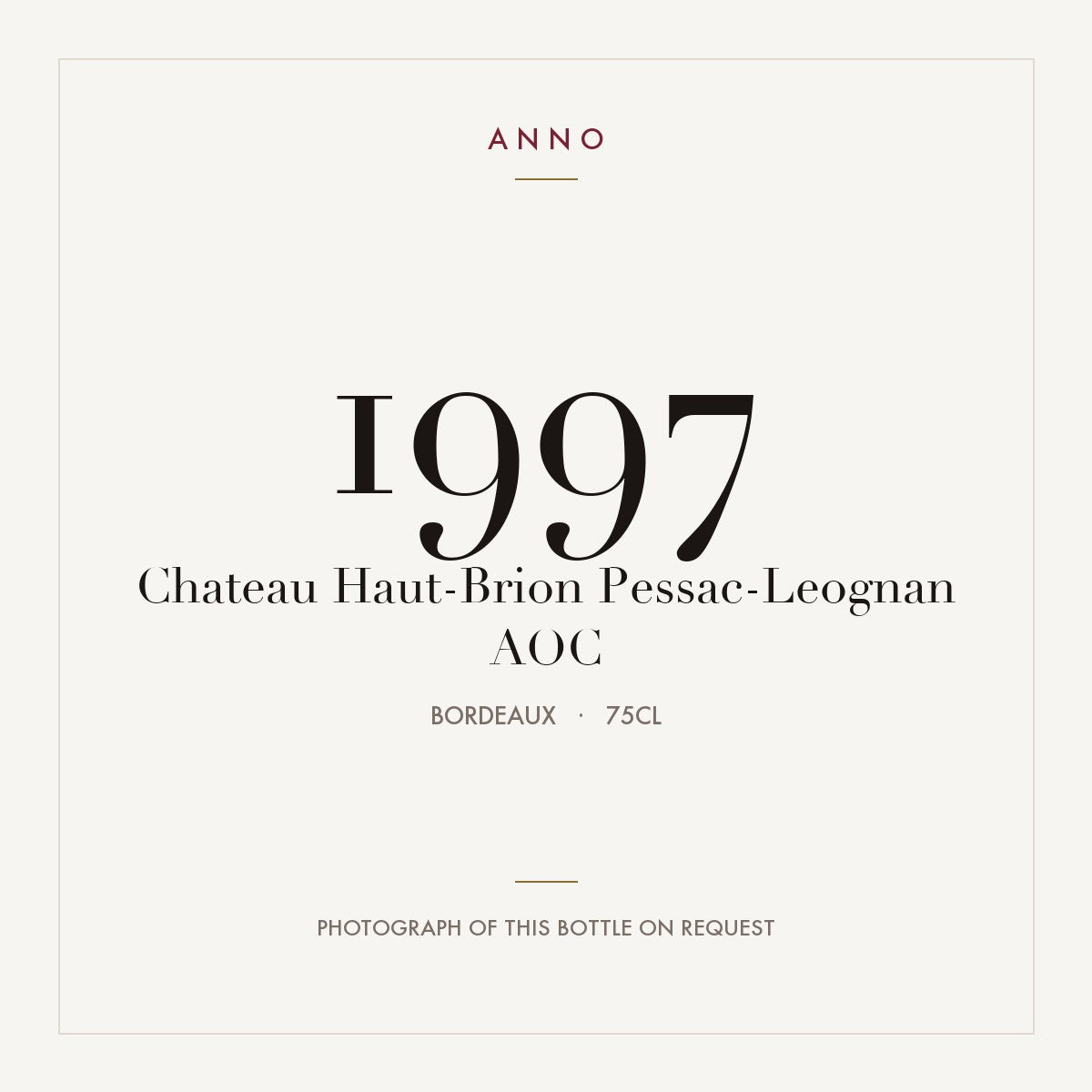 Chateau Haut-Brion Pessac-Leognan 1997 AOC 0,75l from Bordeaux — ANNO vintage card; photograph of the actual bottle available on request