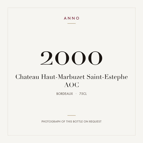 Chateau Haut-Marbuzet Saint-Estephe 2000 AOC 0,75l from Bordeaux — ANNO vintage card; photograph of the actual bottle available on request