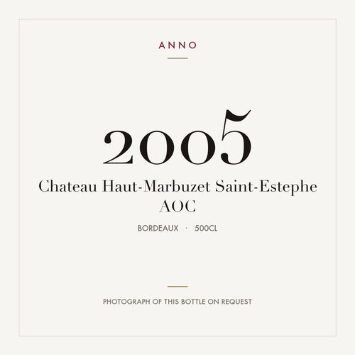 Chateau Haut-Marbuzet Saint-Estephe 2005 AOC 5l, Bordeaux — carte millésime ANNO ; photo de la bouteille réelle disponible sur demande
