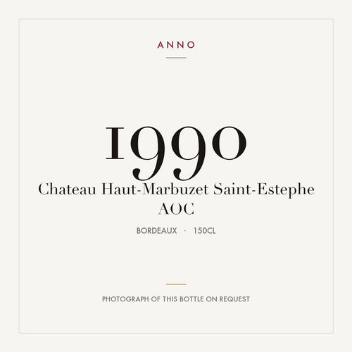 Chateau Haut-Marbuzet Saint-Estephe 1990 AOC 1,5l, Бордо — карточка урожая ANNO; фото настоящей бутылки по запросу