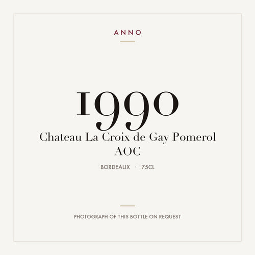 Chateau La Croix de Gay Pomerol 1990 AOC 0,75l from Bordeaux — ANNO vintage card; photograph of the actual bottle available on request